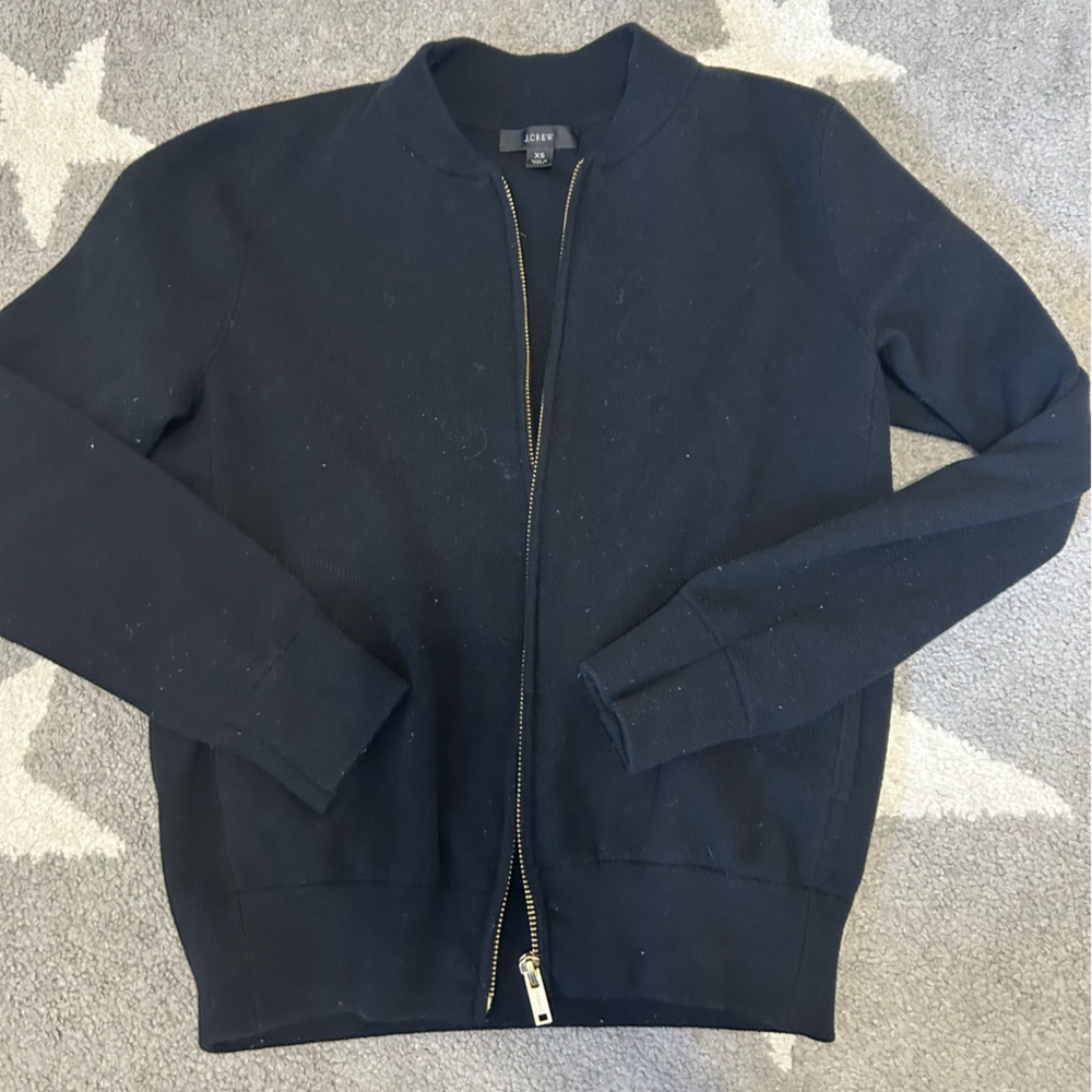 J Crew Black Bomber Zip-Up Jacket